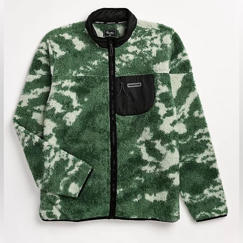NWT Primitive Vermont Green Tie Dye Sherpa Tech Fleece Jacket